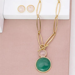 CONJUNTO DOURADO DUAS PEDRAS CABOCHÃO FECHO FRONTAL