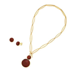 CONJUNTO DOURADO DUAS PEDRAS CABOCHÃO FECHO FRONTAL