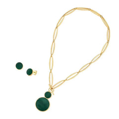 CONJUNTO DOURADO DUAS PEDRAS CABOCHÃO FECHO FRONTAL