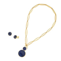 CONJUNTO DOURADO DUAS PEDRAS CABOCHÃO FECHO FRONTAL