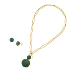 CONJUNTO DOURADO DUAS PEDRAS CABOCHÃO FECHO FRONTAL