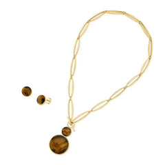 CONJUNTO DOURADO DUAS PEDRAS CABOCHÃO FECHO FRONTAL