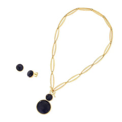 CONJUNTO DOURADO DUAS PEDRAS CABOCHÃO FECHO FRONTAL