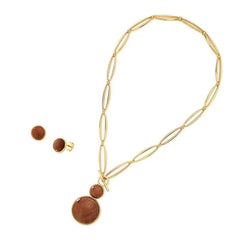 CONJUNTO DOURADO DUAS PEDRAS CABOCHÃO FECHO FRONTAL