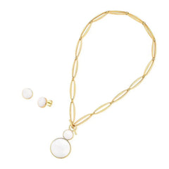 CONJUNTO DOURADO DUAS PEDRAS CABOCHÃO FECHO FRONTAL