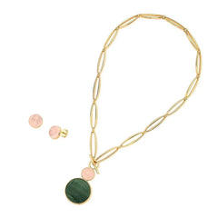 CONJUNTO DOURADO DUAS PEDRAS CABOCHÃO FECHO FRONTAL