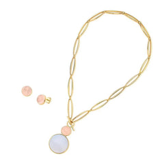 CONJUNTO DOURADO DUAS PEDRAS CABOCHÃO FECHO FRONTAL