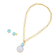 CONJUNTO DOURADO DUAS PEDRAS CABOCHÃO FECHO FRONTAL