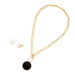 CONJUNTO DOURADO DUAS PEDRAS CABOCHÃO FECHO FRONTAL