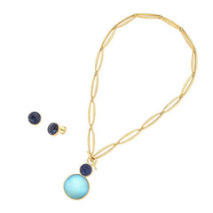 CONJUNTO DOURADO DUAS PEDRAS CABOCHÃO FECHO FRONTAL