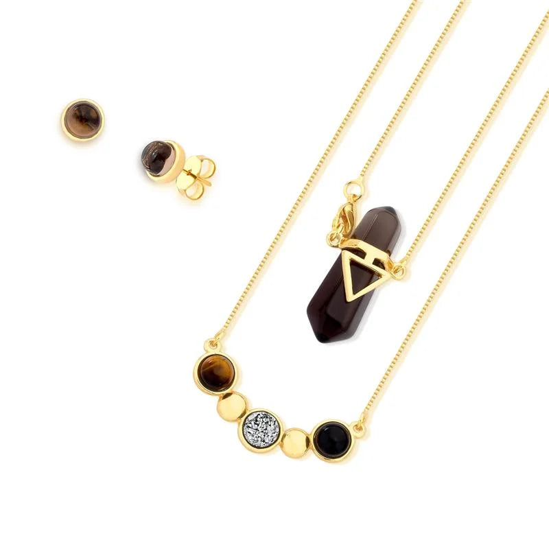 CONJUNTO ZEN DETALHE DOURADO QUATRO PEDRAS