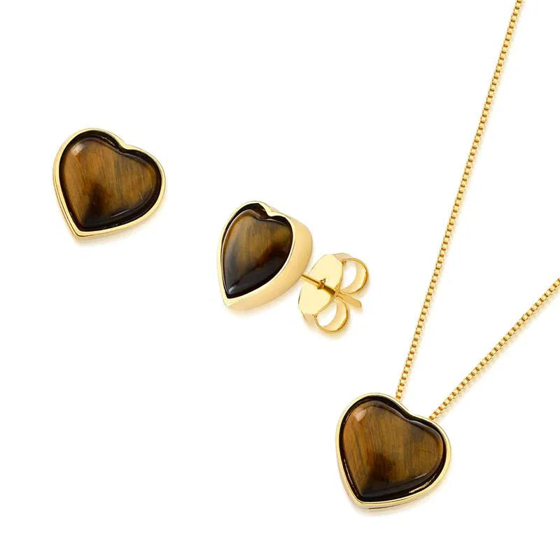 CONJUNTO CORAÇÃO DOURADO PEDRA CABOCHÃO