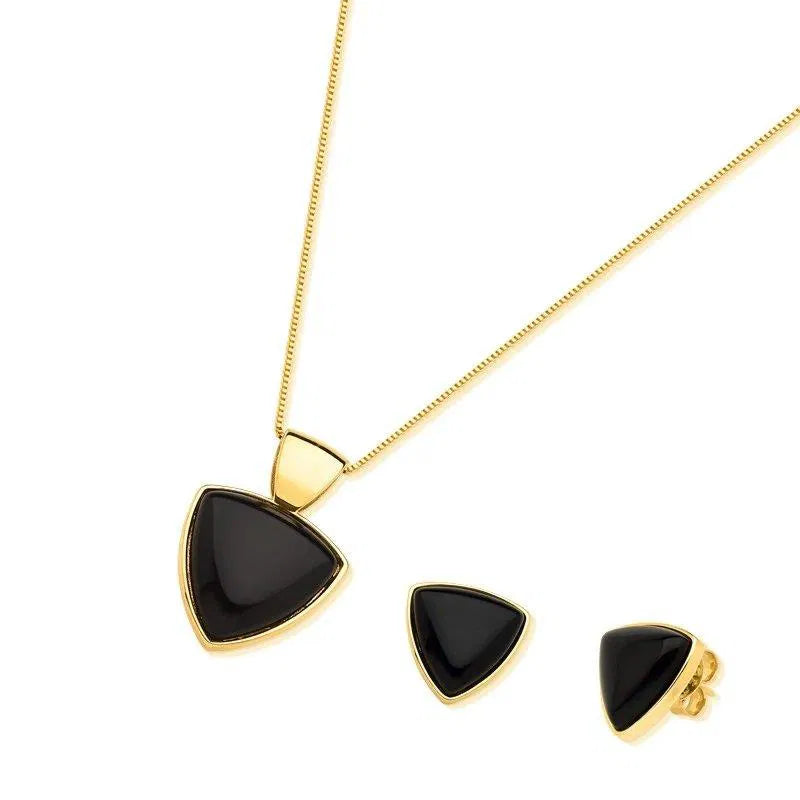 CONJUNTO DOURADO PEDRA CABOCHÃO TRIANGULAR