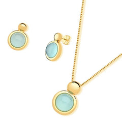 CONJUNTO DELICADO COM PEDRA NATURAL REDONDA DOURADO
