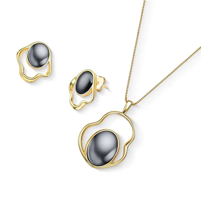 CONJUNTO DOURADO HEMATITA FORMAS ORGÂNICAS