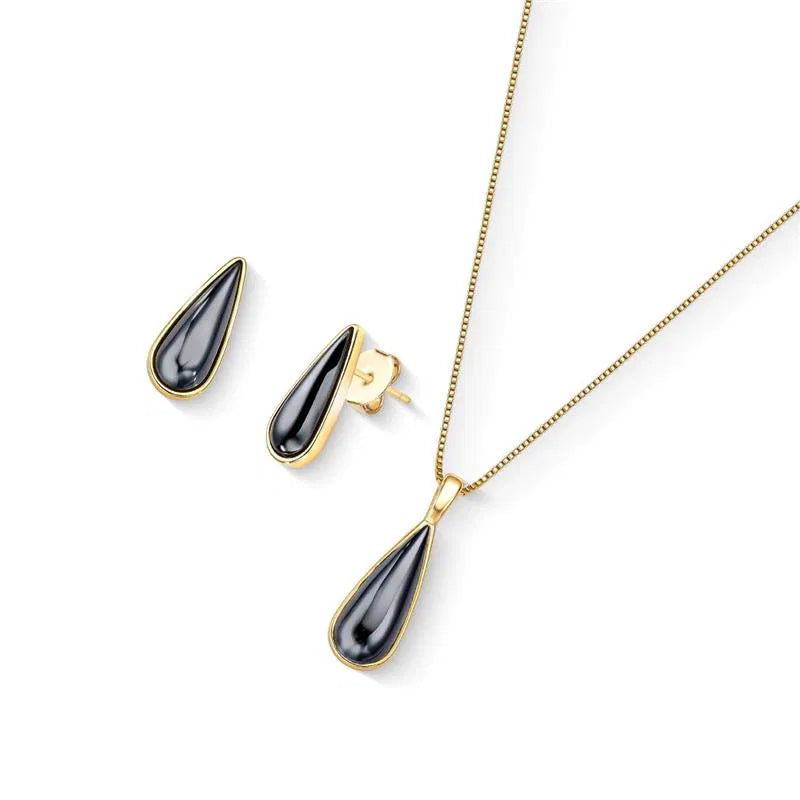 CONJUNTO DOURADO HEMATITA GOTA ALONGADA