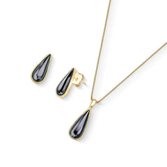 CONJUNTO DOURADO HEMATITA GOTA ALONGADA