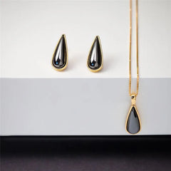 CONJUNTO DOURADO HEMATITA GOTA ALONGADA
