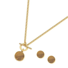 CONJUNTO PEDRA CHAPA REDONDA FECHO FRONTAL DOURADO