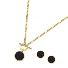 CONJUNTO PEDRA CHAPA REDONDA FECHO FRONTAL DOURADO
