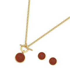 CONJUNTO PEDRA CHAPA REDONDA FECHO FRONTAL DOURADO