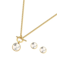 CONJUNTO PEDRA CHAPA REDONDA FECHO FRONTAL DOURADO