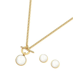 CONJUNTO PEDRA CHAPA REDONDA FECHO FRONTAL DOURADO