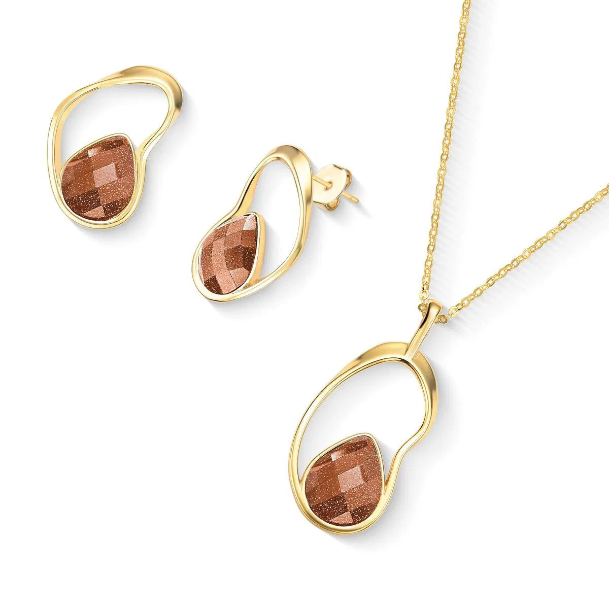 CONJUNTO FORMAS DOURADO FACETADO PEROLADO ACQUA LUNA