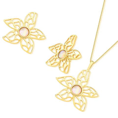 CONJUNTO DOURADO FLOR COLEÇÃO GARDEN PEDRAS DO MAR