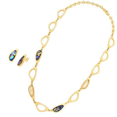 CONJUNTO DOURADO CONCHAS TRIO DE PEDRAS NAVETE FACETADA