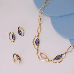 CONJUNTO DOURADO CONCHAS TRIO DE PEDRAS FACETADAS