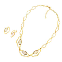 CONJUNTO DOURADO CONCHAS TRIO DE PEDRAS FACETADAS