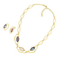 CONJUNTO DOURADO CONCHAS TRIO DE PEDRAS FACETADAS