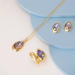 CONJUNTO DOURADO PEDRAS CONCHAS FACETADAS