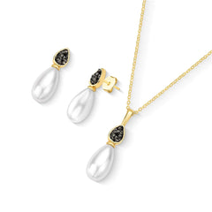 CONJUNTO DOURADO PÉROLA GOTA COM DETALHES FRAGMENTADOS
