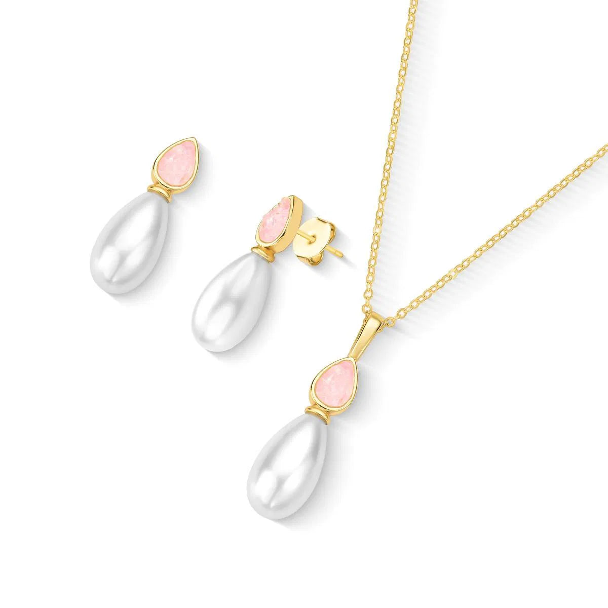CONJUNTO DOURADO PÉROLA GOTA COM DETALHES FRAGMENTADOS