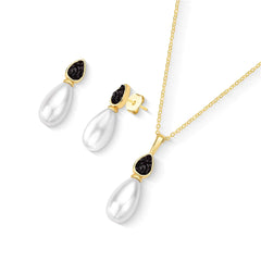 CONJUNTO DOURADO PÉROLA GOTA COM DETALHES FRAGMENTADOS