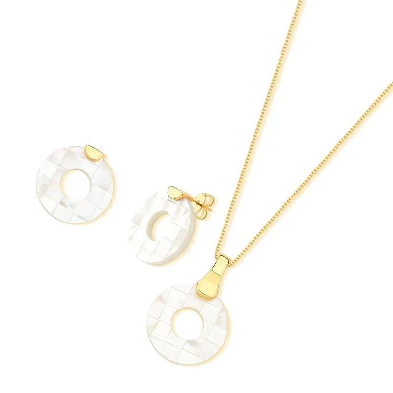 CONJUNTO DOURADO CIRCULO VAZADO MADRE MOSAICO