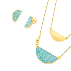 CONJUNTO DOURADO COM PINGENTE EXTRA E PEDRA FRAGMENTADA