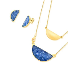 CONJUNTO DOURADO COM PINGENTE EXTRA E PEDRA FRAGMENTADA