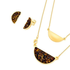 CONJUNTO DOURADO COM PINGENTE EXTRA E PEDRA FRAGMENTADA