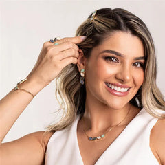 CONJUNTO DOURADO COM QUATRO PEDRAS FRAGMENTADAS