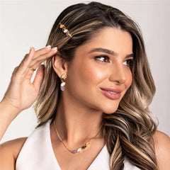 CONJUNTO DOURADO COM QUATRO PEDRAS FRAGMENTADAS