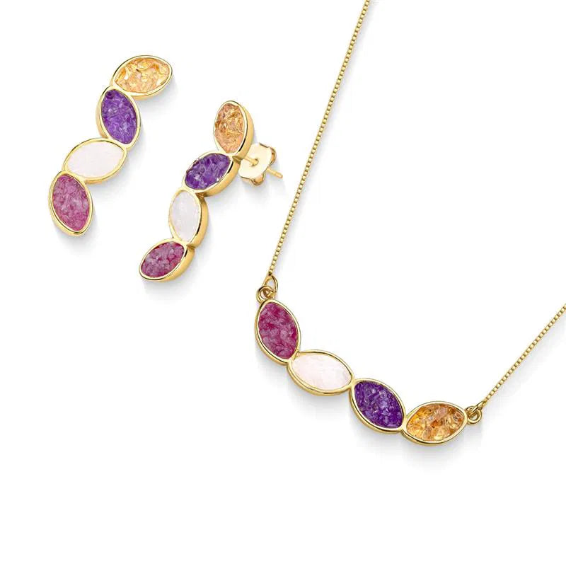 CONJUNTO DOURADO COM QUATRO PEDRAS FRAGMENTADAS