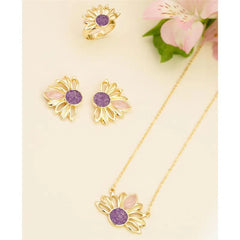 CONJUNTO GIRASSOL DOURADO COM DETALHES EM PEDRA NATURAL FRAGMENTADA