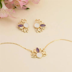 CONJUNTO GIRASSOL DOURADO COM DETALHES EM PEDRA NATURAL FRAGMENTADA