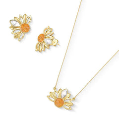 CONJUNTO GIRASSOL DOURADO COM DETALHES EM PEDRA NATURAL FRAGMENTADA