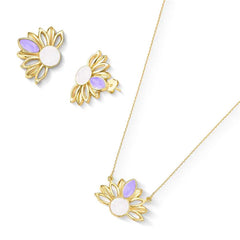 CONJUNTO GIRASSOL DOURADO COM DETALHES EM PEDRA NATURAL FRAGMENTADA