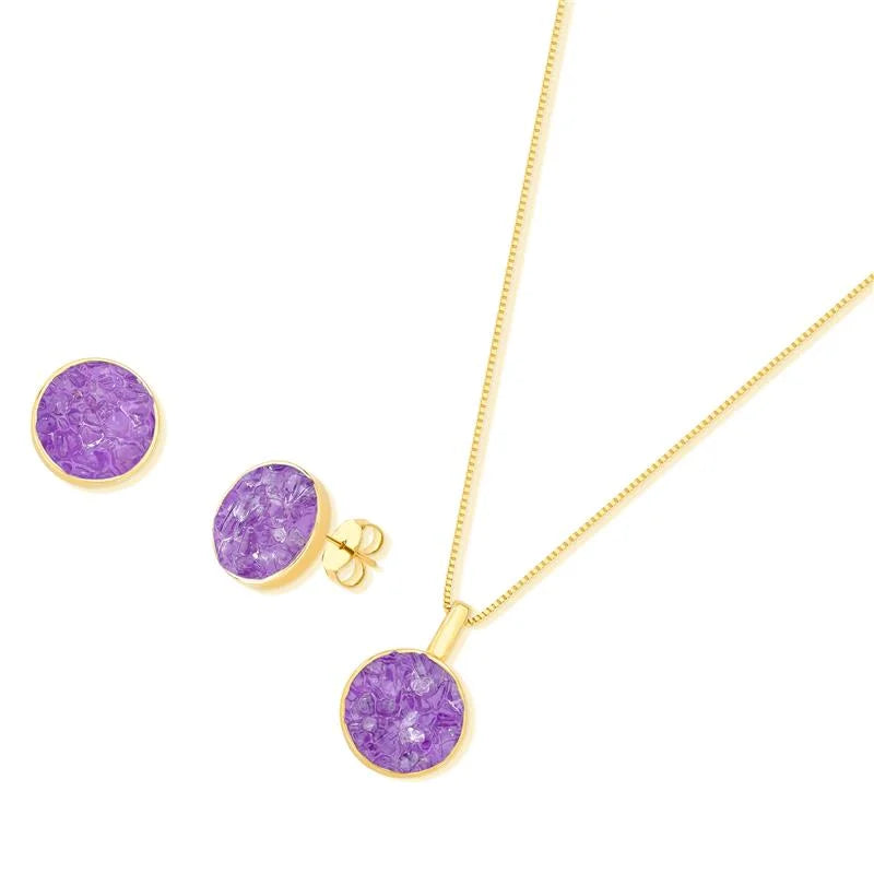 CONJUNTO VIVA DOURADO PEDRAS FRAGMENTADAS FORMATO REDONDO