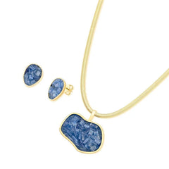 CONJUNTO DOURADO PEDRAS NATURAIS FRAGMENTOS PINGENTE MAIOR